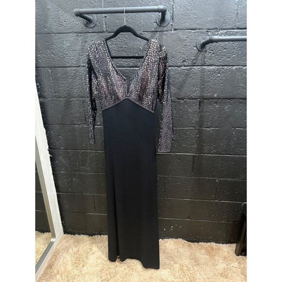 St. John Couture Black Sequin Long Sleeve Evening Gown - Picture 2 of 5